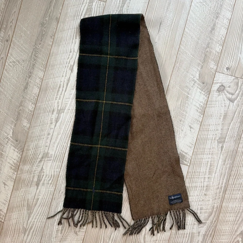 VTG Preppy Vintage 90s Ralph Lauren Polo Reversible Double Face Wool Plaid Scarf